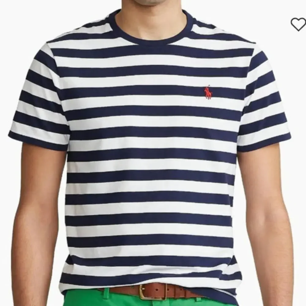 Polo Ralph Lauren Navy Stripe Jersey T-shirt Crewneck Slim Fit Embroidered Pony